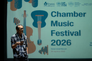 Muhammad Taufik, Ketua Komite Musik DKJ Periode 2026–2029 saat beri sambutan di Jakstring